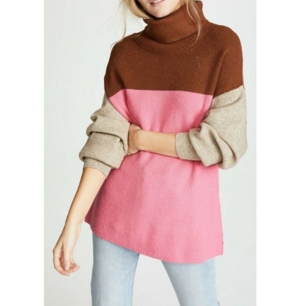FREE PEOPLE Colorblock Soft Turtleneck Sweater Sz-M
